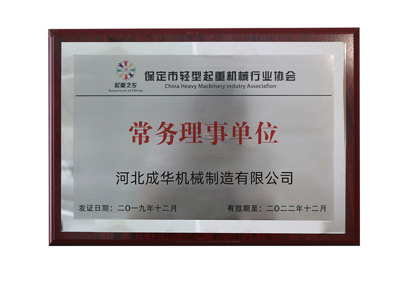 保定市輕型起重機械行業(yè)協(xié)會常務理事單位